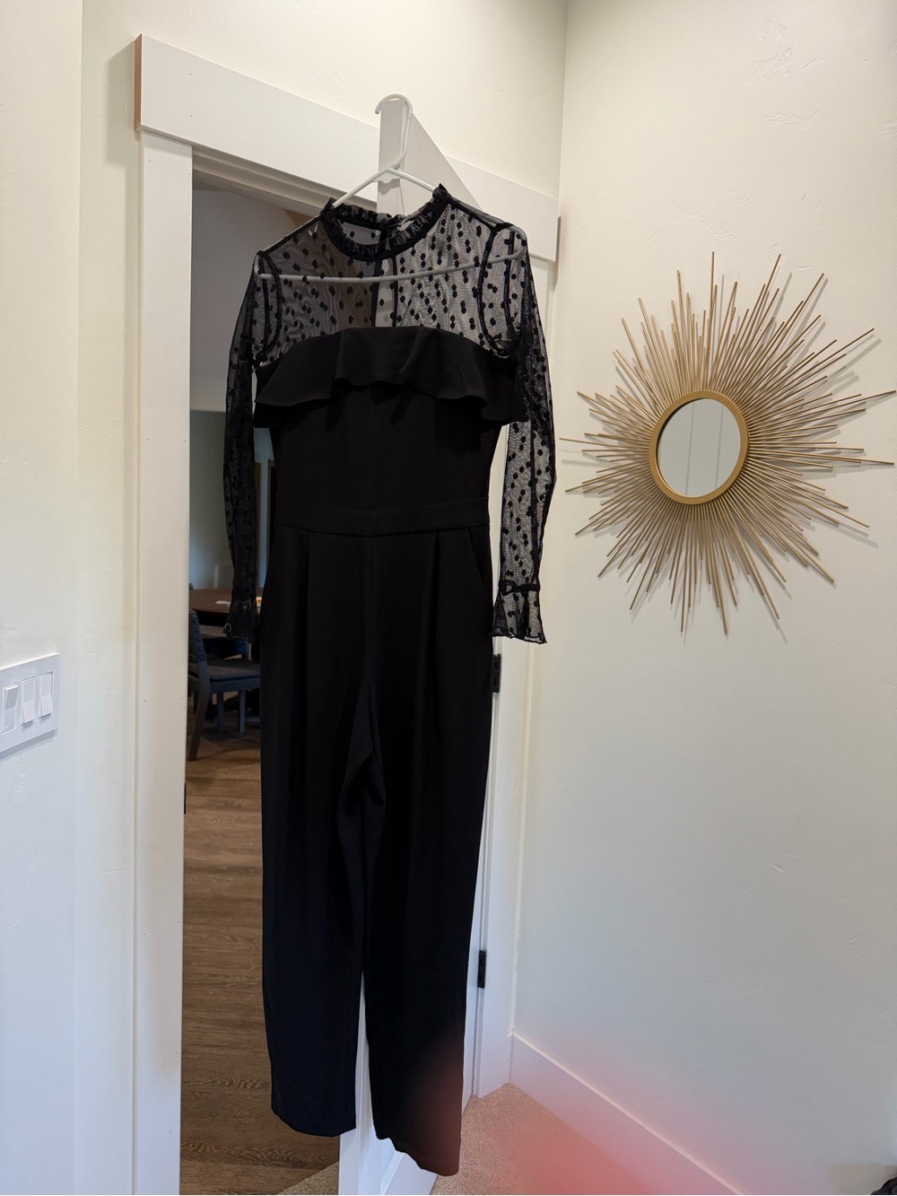 Unique and Fun Black Sheer Polka-Dot Ruffle Jumpsuit